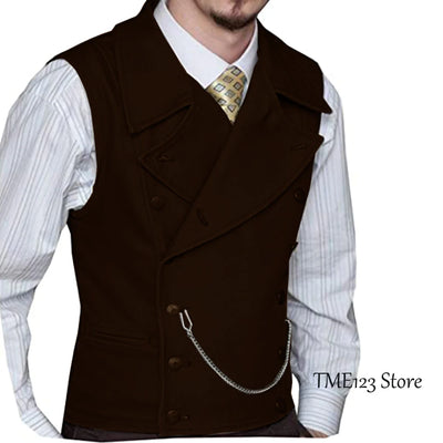 Men's Woolen Suit Vest Retro Slim Fit Double Breasted Vests Victorian Style Best Man Wedding Clothing Chaleco Hombre