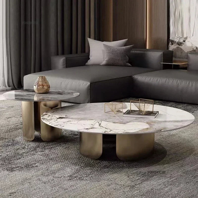 Light Luxury Italian Coffee Tables for Living Room Small Round Rock Slab Designer Table Minimalist Smooth Side Table for Office
