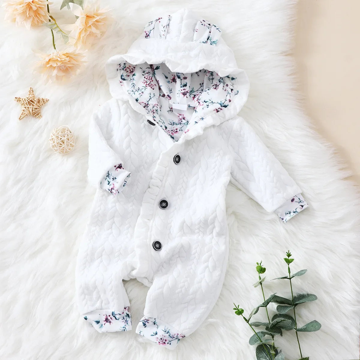 Prowow Cartoon Fox Baby Winter Clothes Romper Jumpsuit For Newborns Zipper Cute Ears Hooded Thicken Infant Overalls For Children