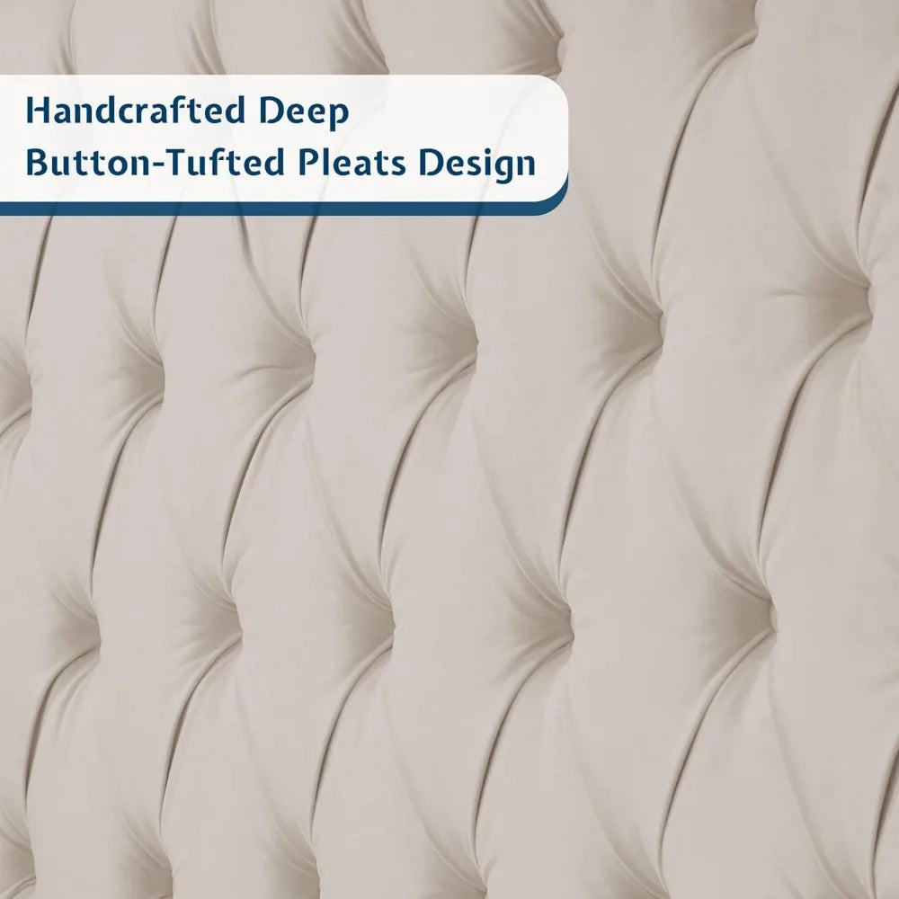 Queen Size Velvet Wingback Bed Frame with 61.4" High Headboard, Handcrafted Pleats and Deep Platform Design