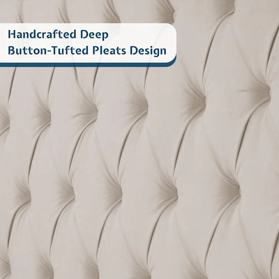 Queen Size Velvet Wingback Bed Frame with 61.4" High Headboard, Handcrafted Pleats and Deep Platform Design