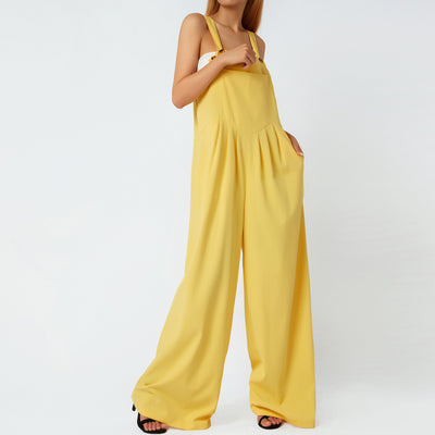 Overalls Women Summer Jumpsuit Outfits Plus Size Solid Color Casual Button Wide Leg Suspender Pants Overalls with Pockets