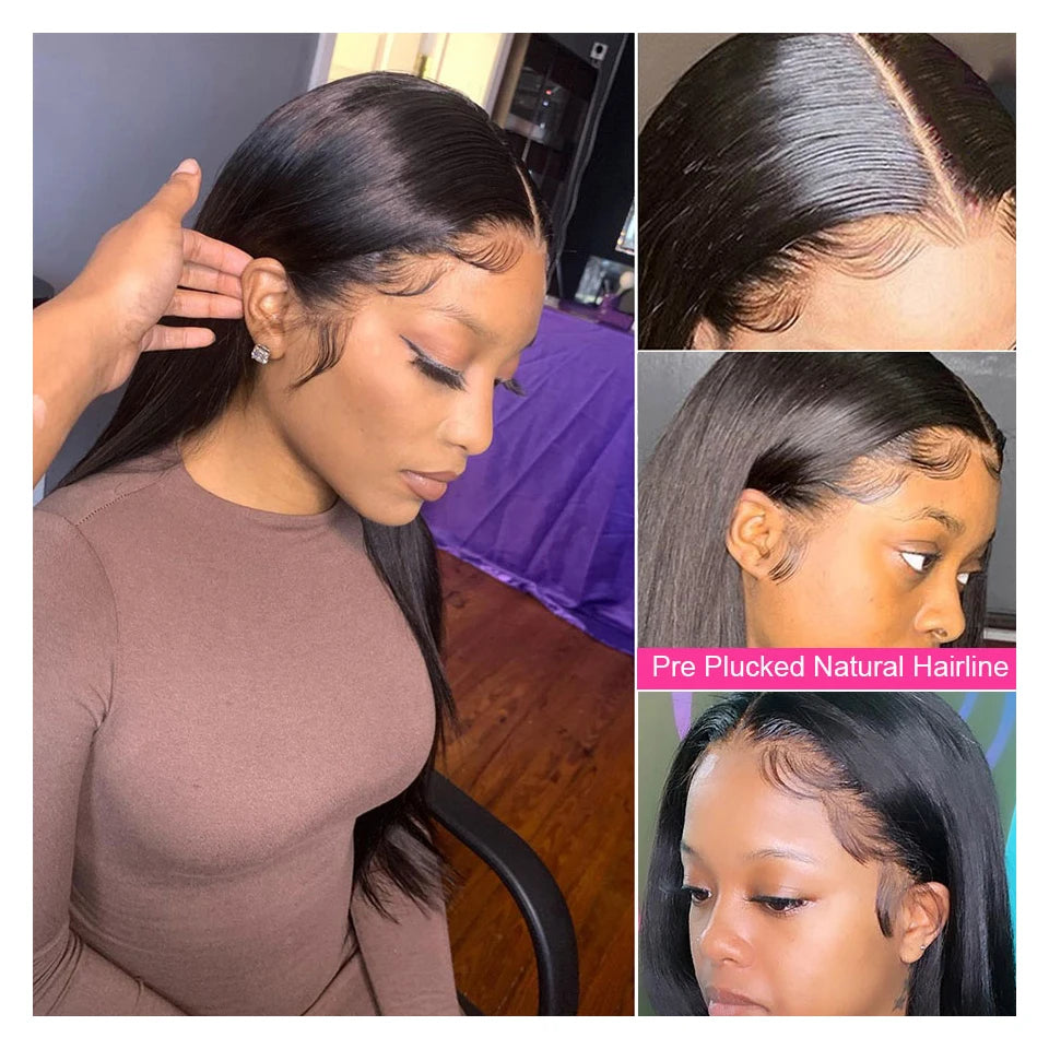 12A Peruvian Straight 13x6 Lace Front Human Hair Wig Natural Color 32 Inch 4x4 HD Transparent Lace Closure Wig For Black Women