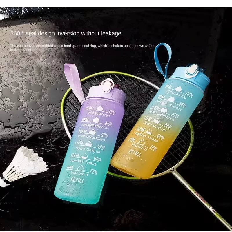 900ml Sports water Bottle High Temperature Resistant Graduated Straw Cup Rainbow Frosted Progressive Color Water Cup Plastic Cup