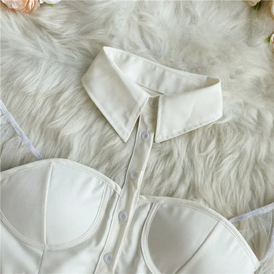 Autumn 2024 Women's Short Shirts Exposed Navels  fashion Sexy Slim Versatile Personalized hanging Neck  Off Shoulder Tops