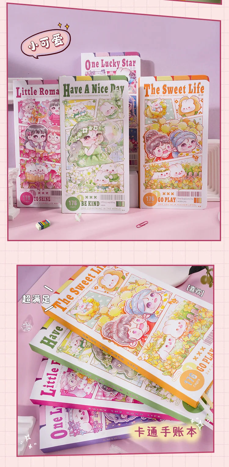 Etori Life Cute Cartoon Girl Notebook Creative Kawaii Student Stationery DIY Drawing Book，Notepad, Line book，Grid Notebook
