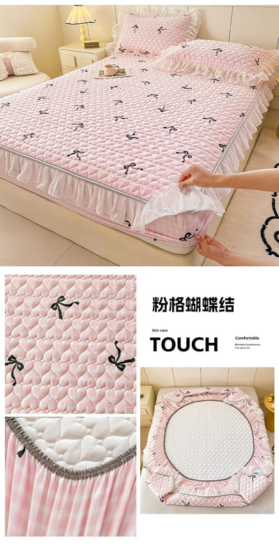 2025 New Single Bed Hat Korean Lace Bed Sheet Cover Chiffon Princess Wind Ins Cotton Four Seasons Bedspread Protective Cover