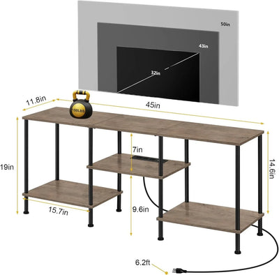 Farmhouse 50" TV Stand with Built-in Outlets & 3-Tier Storage - Multi-Room Media Console for 50/43/40/32" TVs, Rustic Grey