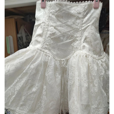 2025 Lolita Subculture Black White Short SK Lace Skirt High Waist Lace Up Girls Birthday Gothic Victorian Cosplay Party Skirts