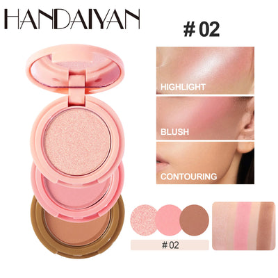 3-In-1 Face Bronzer Highlighter Makeup Palette Matte Pearlescent Blush Contouring Shadow Brighten Three-layer All-in-one Palette