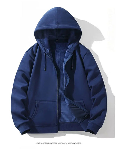 Blue Hoodies Women Sweatshirt Spring Autumn Zipper Coat Pocket Hooded New Loose Solid Color Jacket Trend Handsome Men Tops