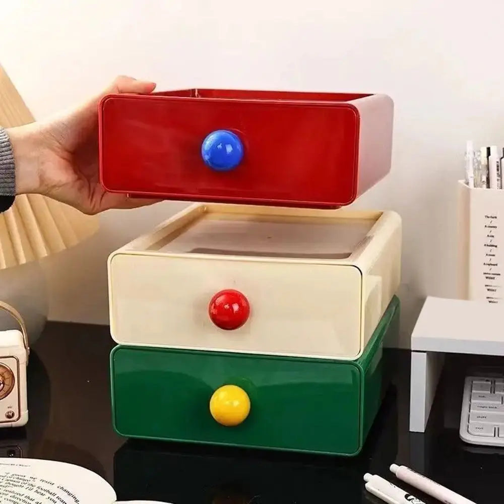 Large Capacity Desk Organizer Box Dopamine Dust-proof Cosmetics Storage Box Stackable Desktop Storage Boxes Drawer Home Office