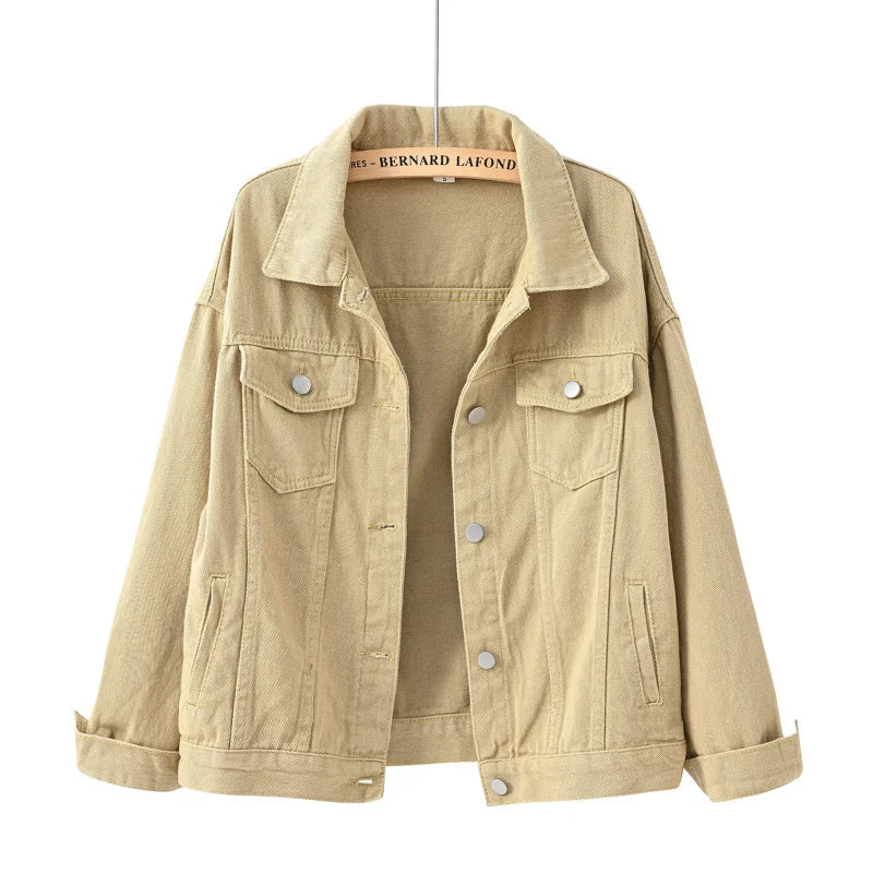 Women's Denim Jacket Spring Autumn Short Coat Pink Jean Jackets Casual Tops Purple Yellow White Loose Tops Lady Outerwear KW02