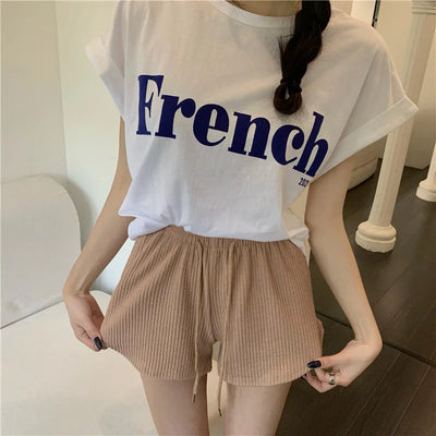 Women's Waffle Shorts sports shorts summer new Korean loose high waist wide leg pants wear women's clothing