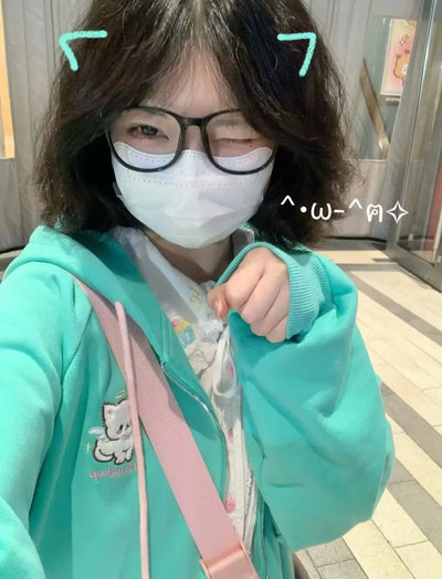 2025 Harajuku Cat Ear Kawaii Zip Up Hoodies Women Japanese Style Cute Hooded Jacket Oversized Sweet Lolita Girly Sweatshirts