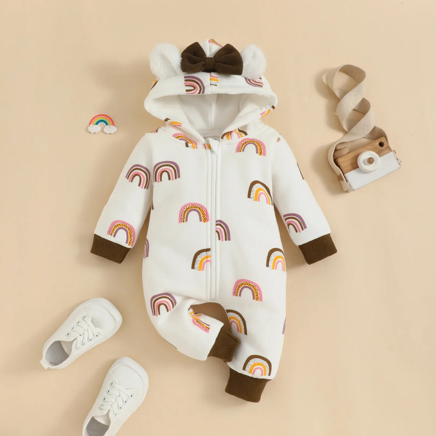 Prowow Cartoon Fox Baby Winter Clothes Romper Jumpsuit For Newborns Zipper Cute Ears Hooded Thicken Infant Overalls For Children