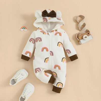 Prowow Cartoon Fox Baby Winter Clothes Romper Jumpsuit For Newborns Zipper Cute Ears Hooded Thicken Infant Overalls For Children