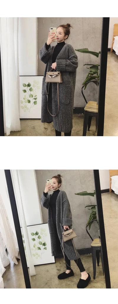 Autumn Winter Knitted Cardigan Women Sweater Jacket 2023 Elegant Vintage Loose Long Outerwear Maxi Y2k Sweater Coat Soft Jacket