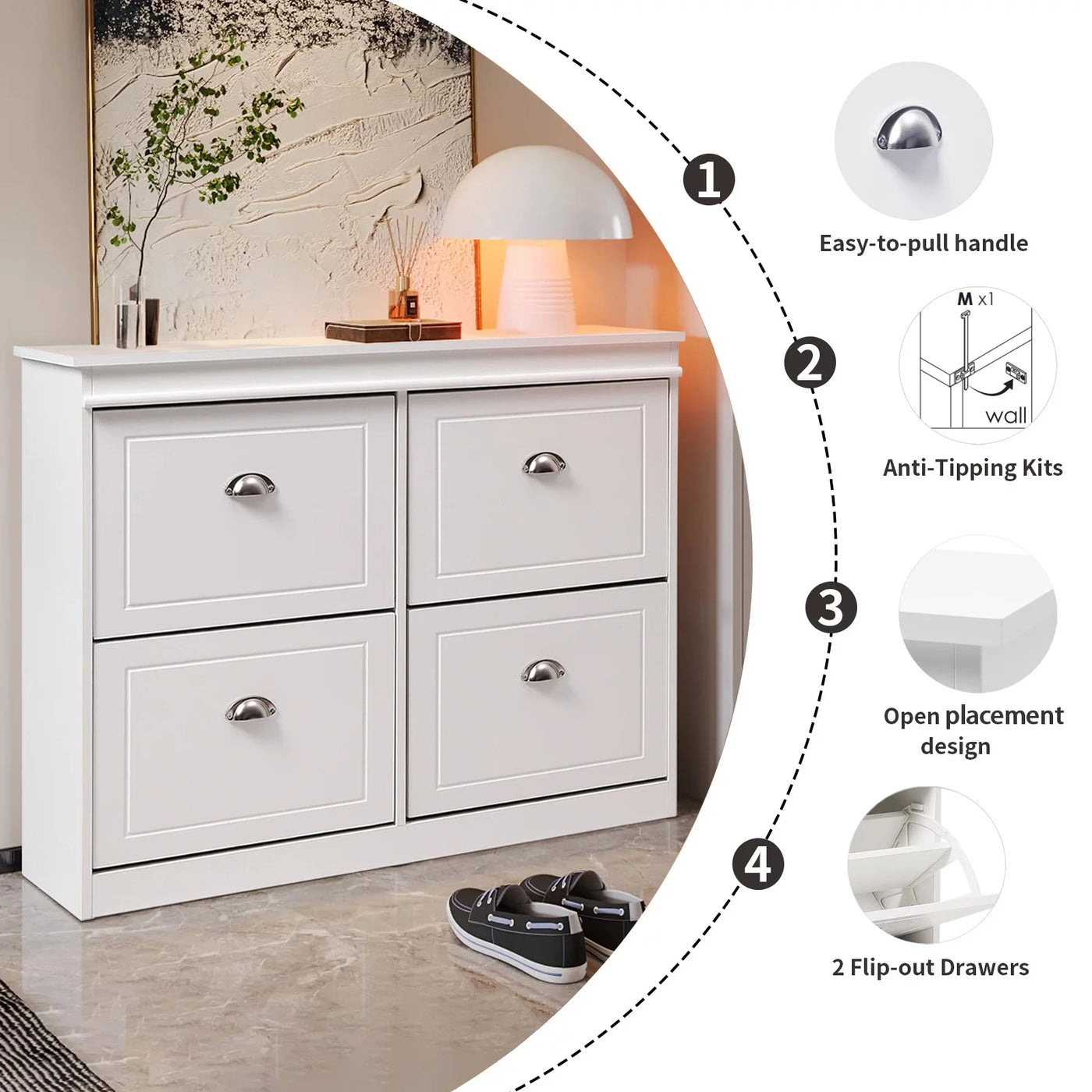 【Breeins】Flip Down Shoe Bench Cabinet, Shoes Rack Storage Organizer Shelf Home Decoration For Entryway