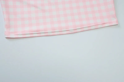 Square Collar Short Sleeve Bodycon Plaid Print T-Shirt
