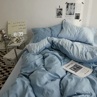 High Quality  Solid Color Double Washed Cotton Bedding 4 Pieces Set Student Dormitory Bed Linen Duvet Set Bed Suit