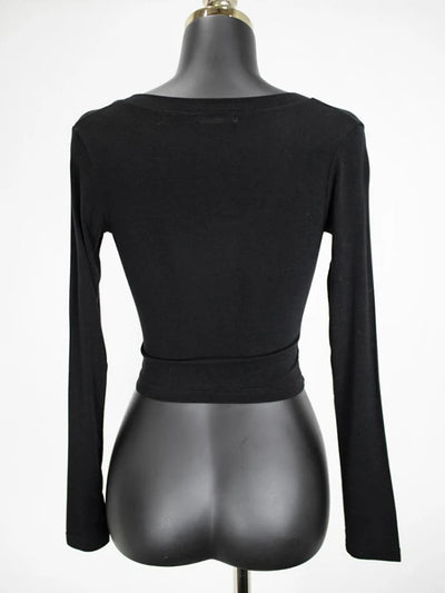 Button V-Neck Sexy Crop Top female long Sleeve Sashion Solid Color lady Tees Comfy Summer Basic Chic Thin T shirt See Through