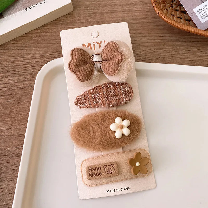 Korea Fashion Coffee Warm Color Basic Snap Baby Hair Drop Clips Wool Knit Hair Clamp Pins Hairpins Kid Girls Cotton BB Barrettes