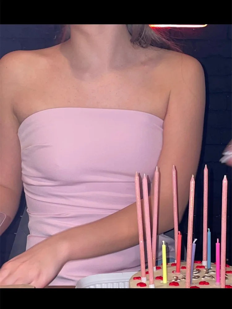 2025 Women Tube Top White Black Off Shoulder Crop Top Female Pink Sleeveless Backless Sexy Tops Woman Fashion Corset Tops