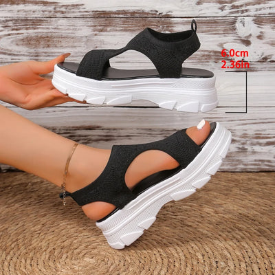 Women Summer Knitted Sports Platform Sandals Stretch Anti-slip Beach Sandals Casual Slip-On Thick Shoes Women Sandalias De Mujer