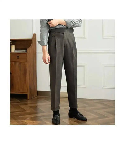 2023 Autumn Winter Men's Warm Retro Straight Trouser Male Casual British High Waist Pants Office-trousers Dress Pant Trousers