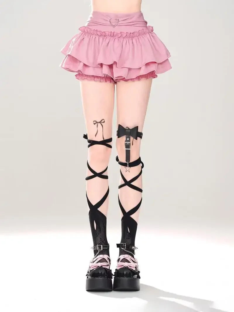 Pink A- line Mini Skirt Women's Summer 2024 New Style Puffy Slimming Cake Skirt A- line Pleated Dress Lightweight Fashion