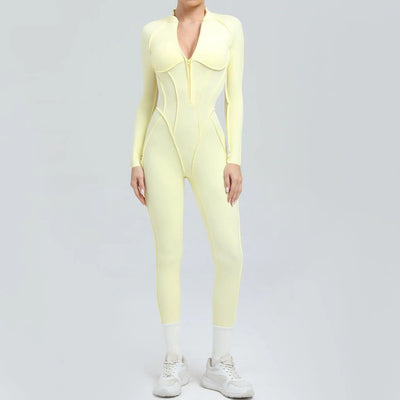 2025 Women's One-piece Yoga Jumpsuit leggings Zipper Nylon Long-sleeved Sexy Backless Slim Fit Sports Outfit with chest pad