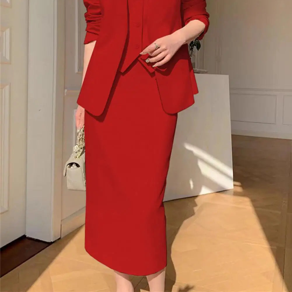 Women Suit Coat Skirt Set Elegant Office Lady Business Suit Coat Midi Skirt Set Women OL Commuting Lady High Waist Skirt Suit