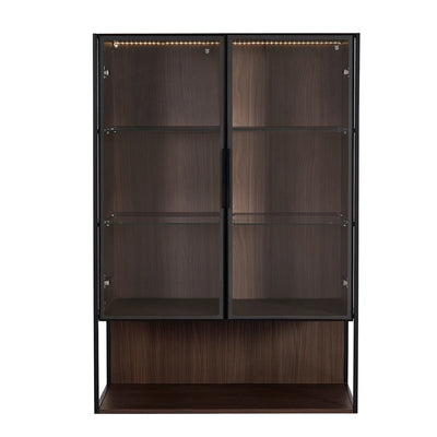 130cm Tall Lighted Display Cabinet, LED Curio Cabinet With Metal Frame And Tempered Glass Door For Living Room Home Office Study