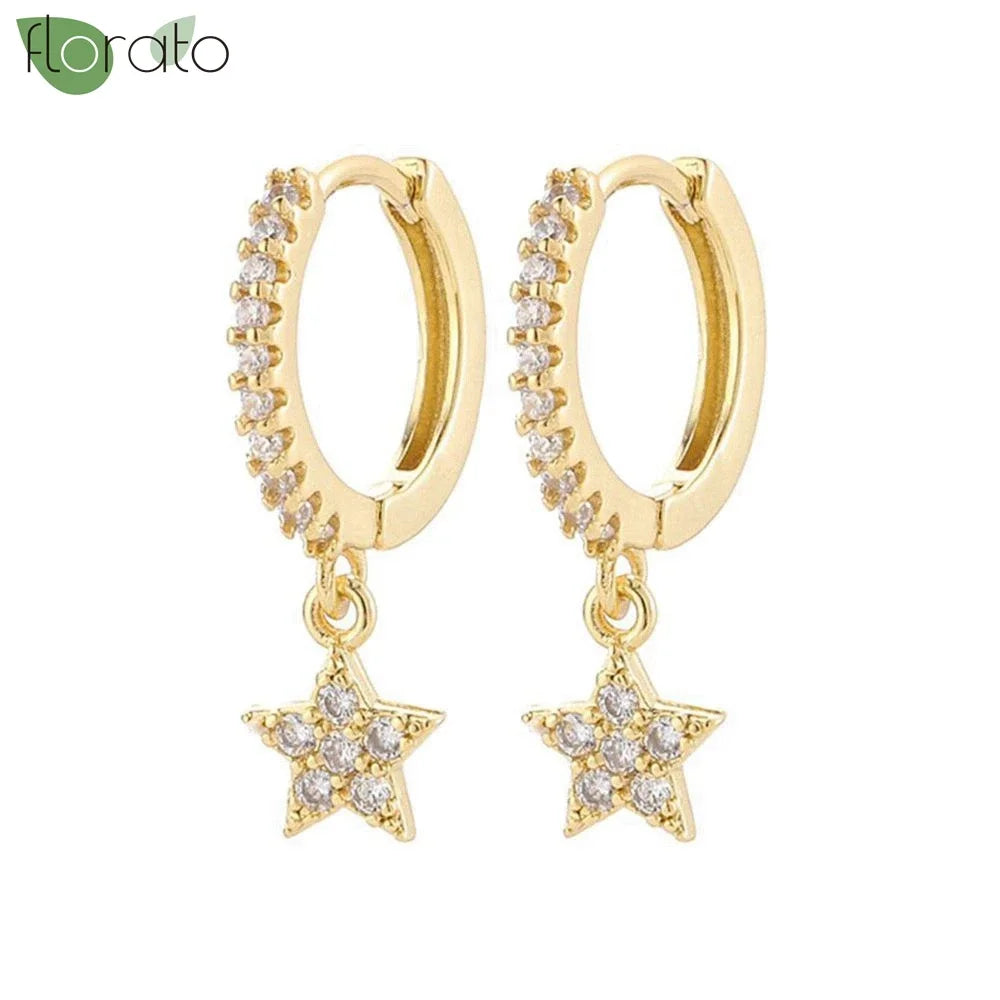 925 Sterling Silver Needle Little Huggies Hoop Earrings for Women Tiny Crystal Zirco Pendant Cartilage Earrings Piercing Jewelry