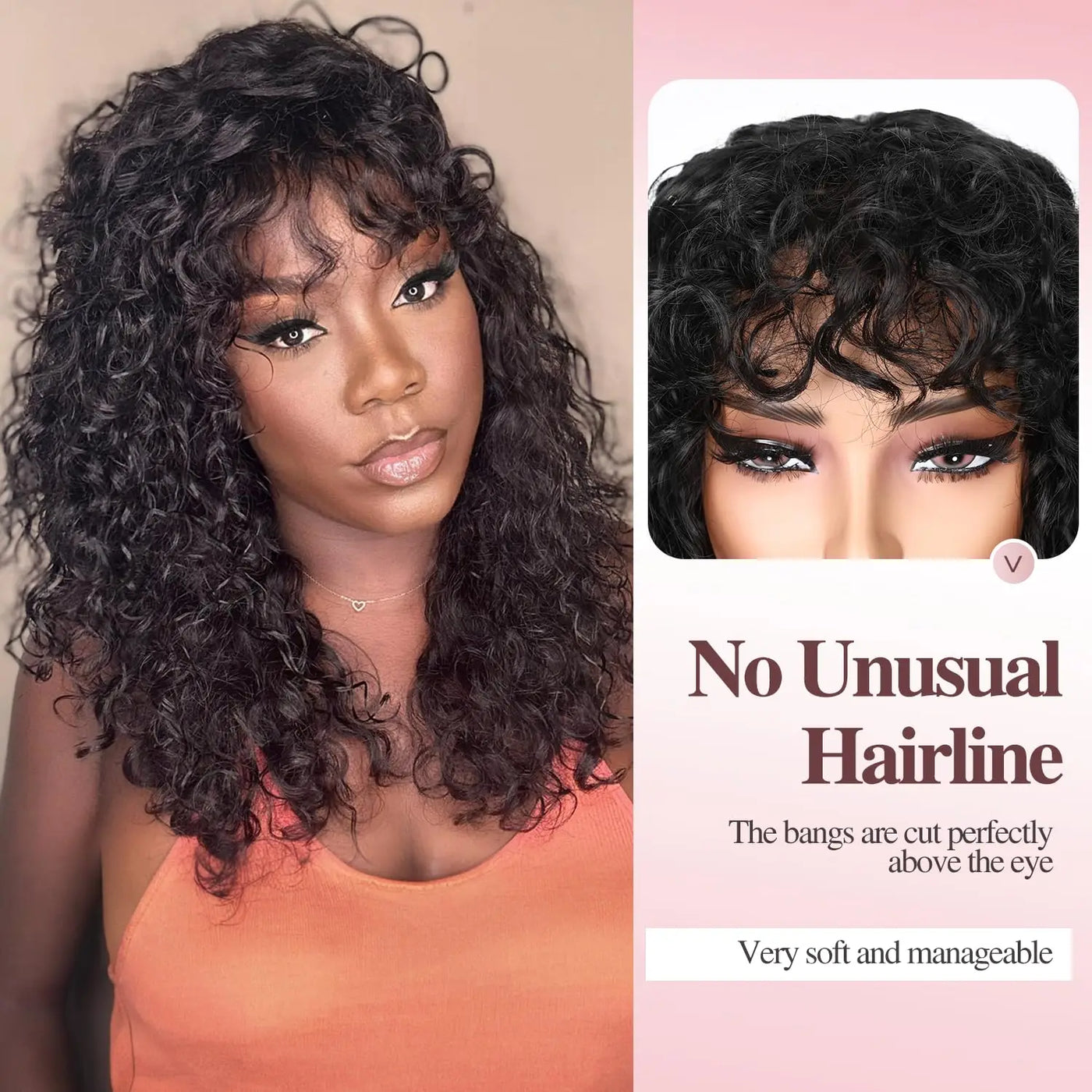 12A Cheap Water Wave Brazilian Human Hair Wig With Bangs Machine Made Wigs for Black Women Deep Wave Curly Wigs On Promotion