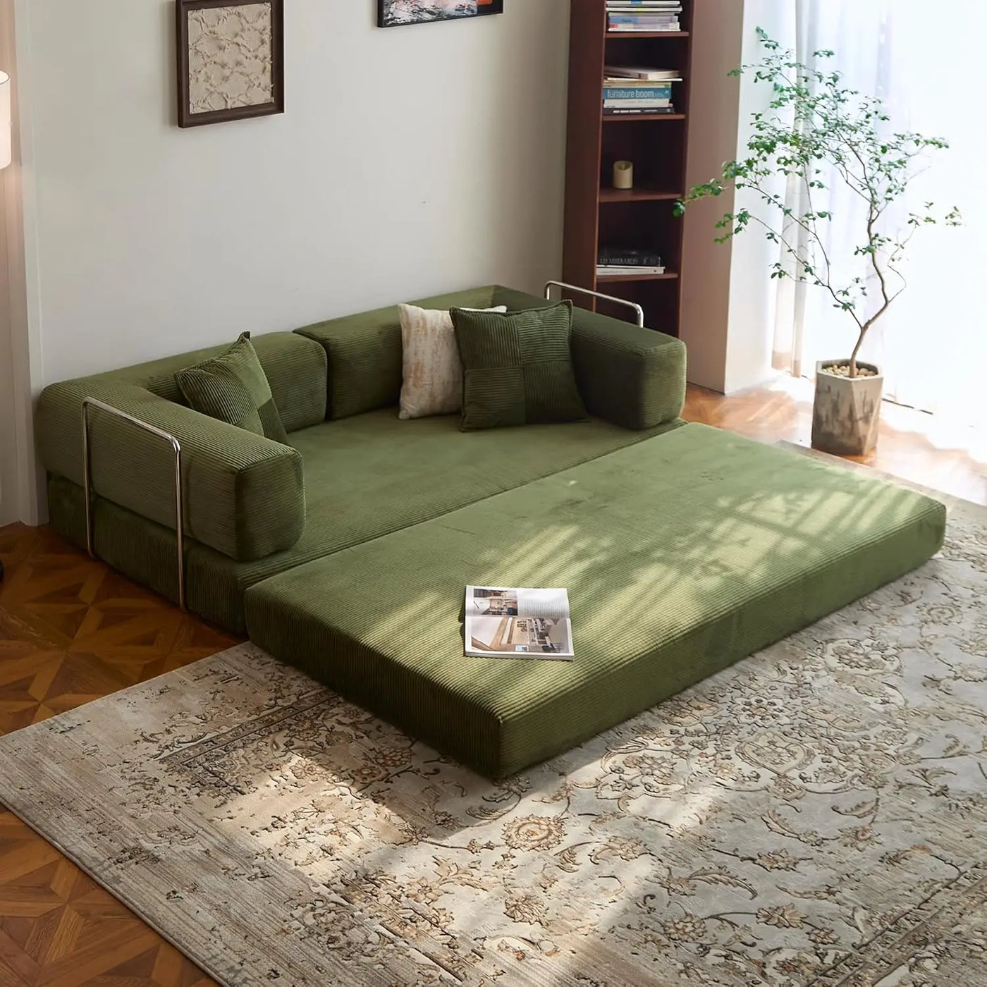 78.8" Convertible Compression Sofa: Corduroy Modular Bed, Arms & Backrest