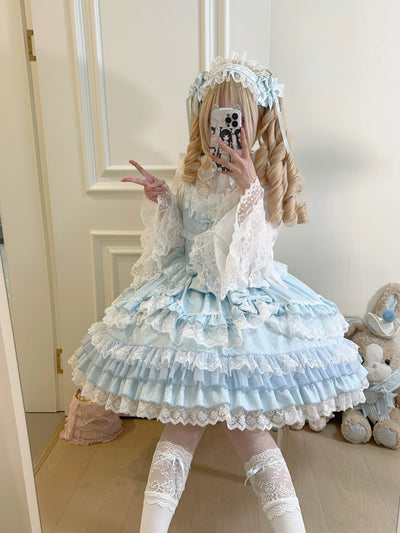 Original Lolita Dress Set Doll Feeling Girl Women's Sweet Jsk Suspender Dress Princess Fairy Lace Bow Sling Cake Dresses