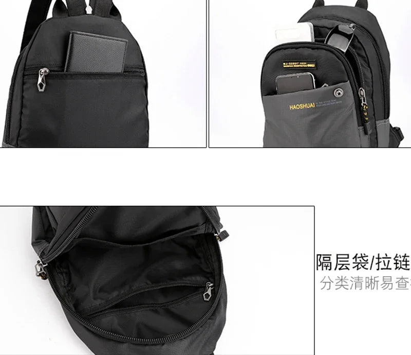 Men Nylon Small Backpack Rucksack  Multi-Functional Casual Travel Male Messenger Cross Body Chest Bags Knapsack Daypack