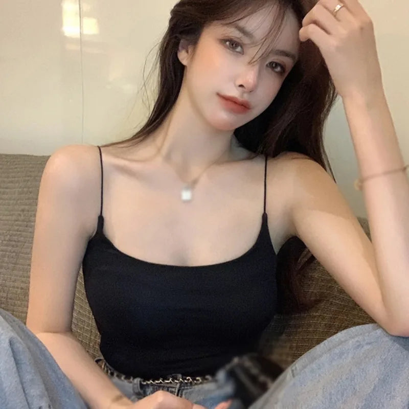 Women Camisole Slim Fit Sleeveless Tank Top Lightweight Crop Top Spagetti Strap Casual Base Top Solid Color