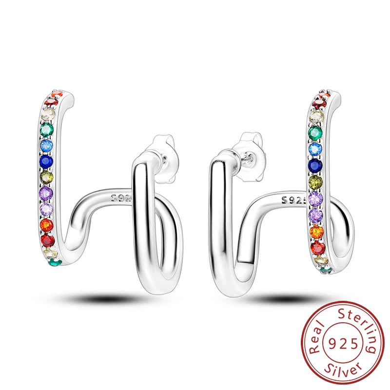 New 925 Sterling Silver Hoop Earrings Heart Bow Gift Box Strawberry Snake Bone Drop Stud Earrings For Women Fashion Jewelry Gift