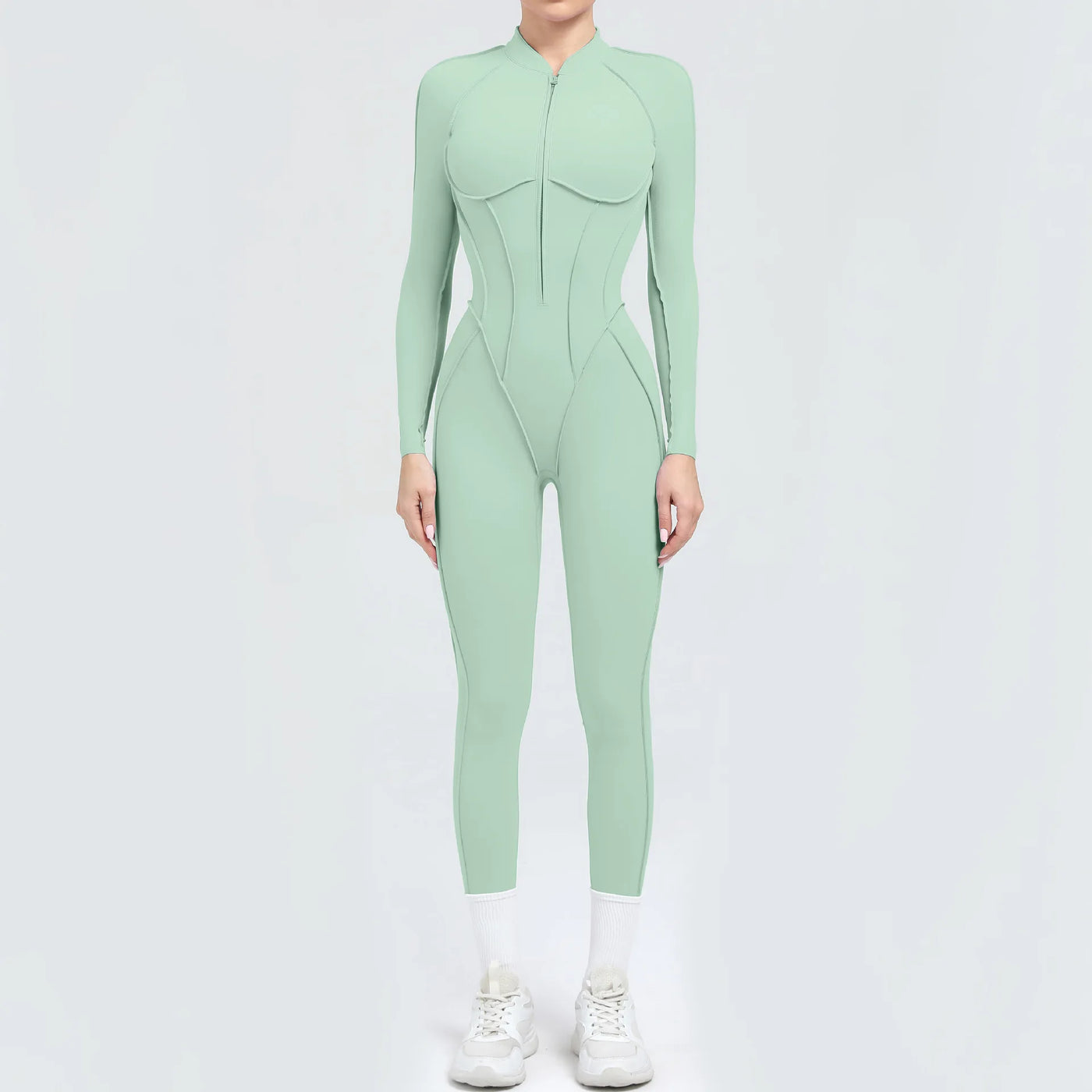 2025 Women's One-piece Yoga Jumpsuit leggings Zipper Nylon Long-sleeved Sexy Backless Slim Fit Sports Outfit with chest pad