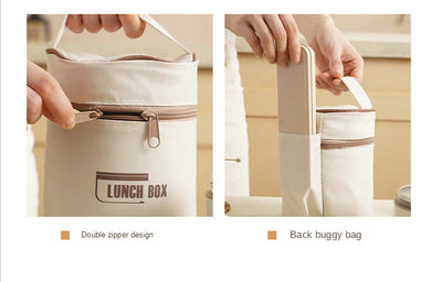 Portable Thermos 304 stainless steel insulated lunch box leakproof sealed bucket student lunch box multi-layer Round bento box