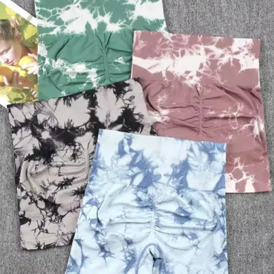 Women's Tie Dye Quick Drying Yoga Shorts Peach Hip Compression Shorts High Waisted Tight Fitting Sports Shorts  Yoga Specific