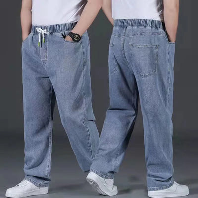 Men's Plus Size Jeans Elastic Waistband 30-48inch Stretch Denim Pants Straight Leg Breathable Loose Fit Streetwear Casual Wear