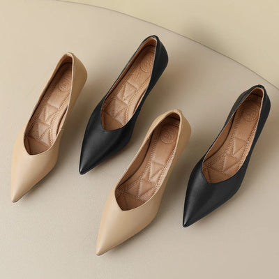 plus size 34-42 women's genuine leather 4.5cm kitten heel pointed toe slip-on pumps elegant ladies low heeled shoes