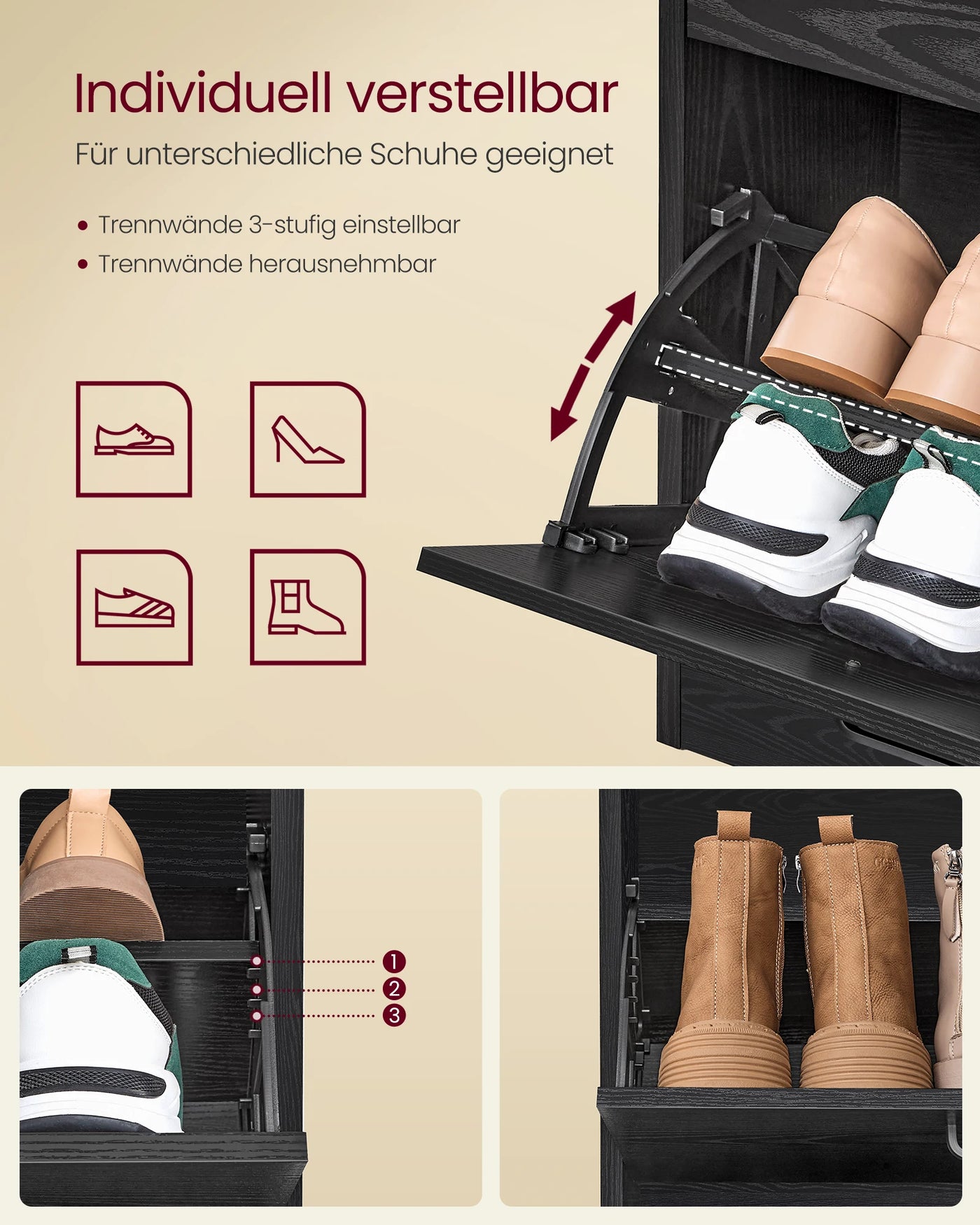 Shoe Cabinet 4 Flaps Shoe Tipper shoe rack Shoe storage Adjustable Partition Wall for 16-28 Pairs shoes Hallway