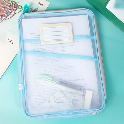 3 Layers Stationery Storage Bag Stationery Mesh Zipper Bag File Folders Large Capacity Storage Bags School Office Organizer 파우치