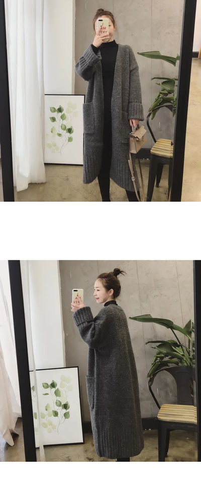 Autumn Winter Knitted Cardigan Women Sweater Jacket 2023 Elegant Vintage Loose Long Outerwear Maxi Y2k Sweater Coat Soft Jacket
