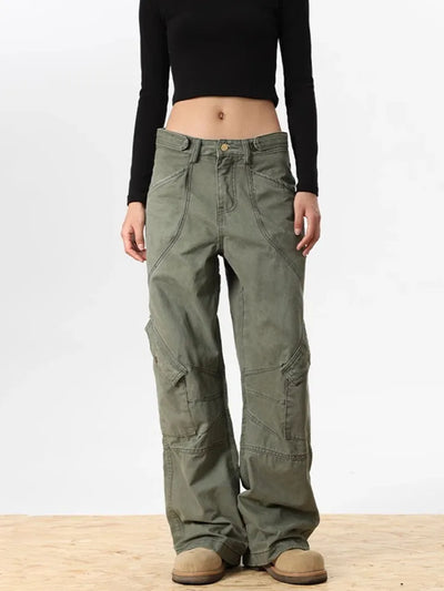2024 Ropa Y2K Streetwear Army Green Baggy New Jeans Cargo Pants For Women Designer Clothes Multi Pockets Casual Lady Trousers